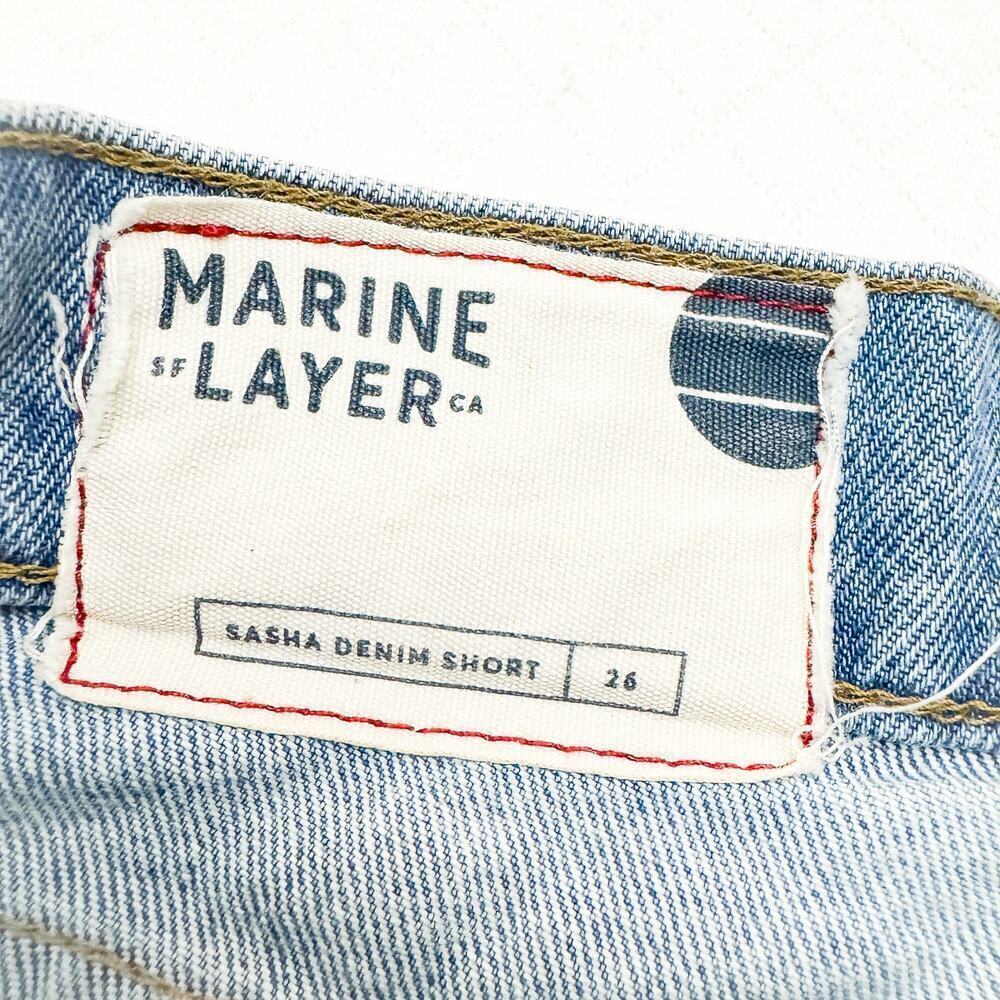 Marine Layer Sasha Flower Stitch Denim Shorts Light Jean Cutoff Raw Hem Size 26 - Picture 4 of 8